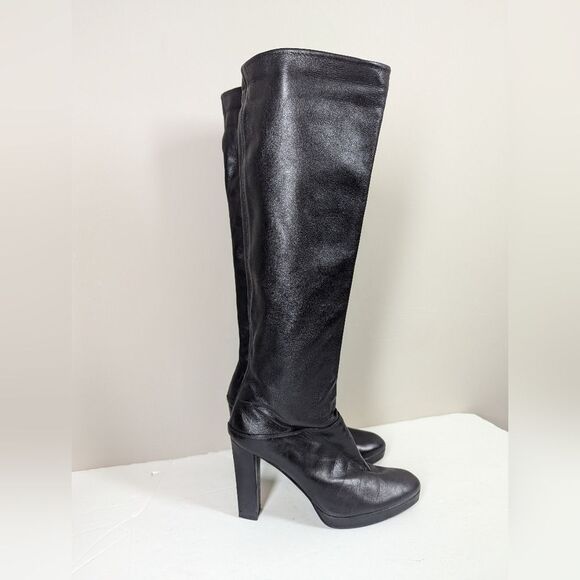 STUART weitzman Black Knee High Leather Boots Platform Heels Size 8 - Picture 2 of 12